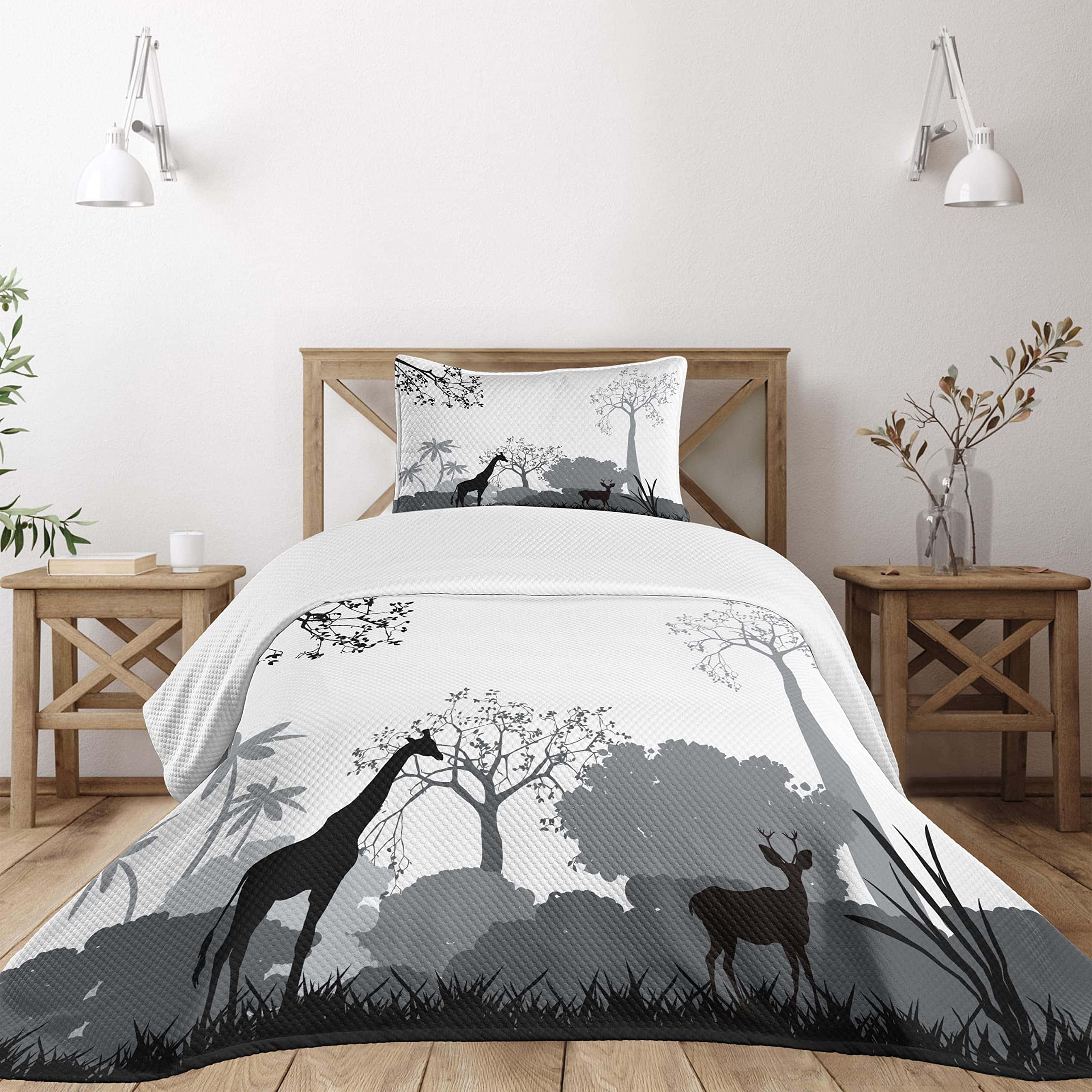 Colcha Lunarable Savannah, Silueta en Escala de Grises de