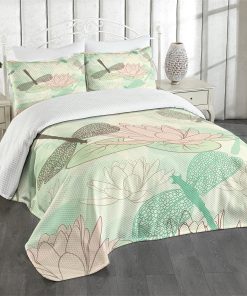 Colcha Lunarable de Libélula, Libélula y Nenúfar Flotante