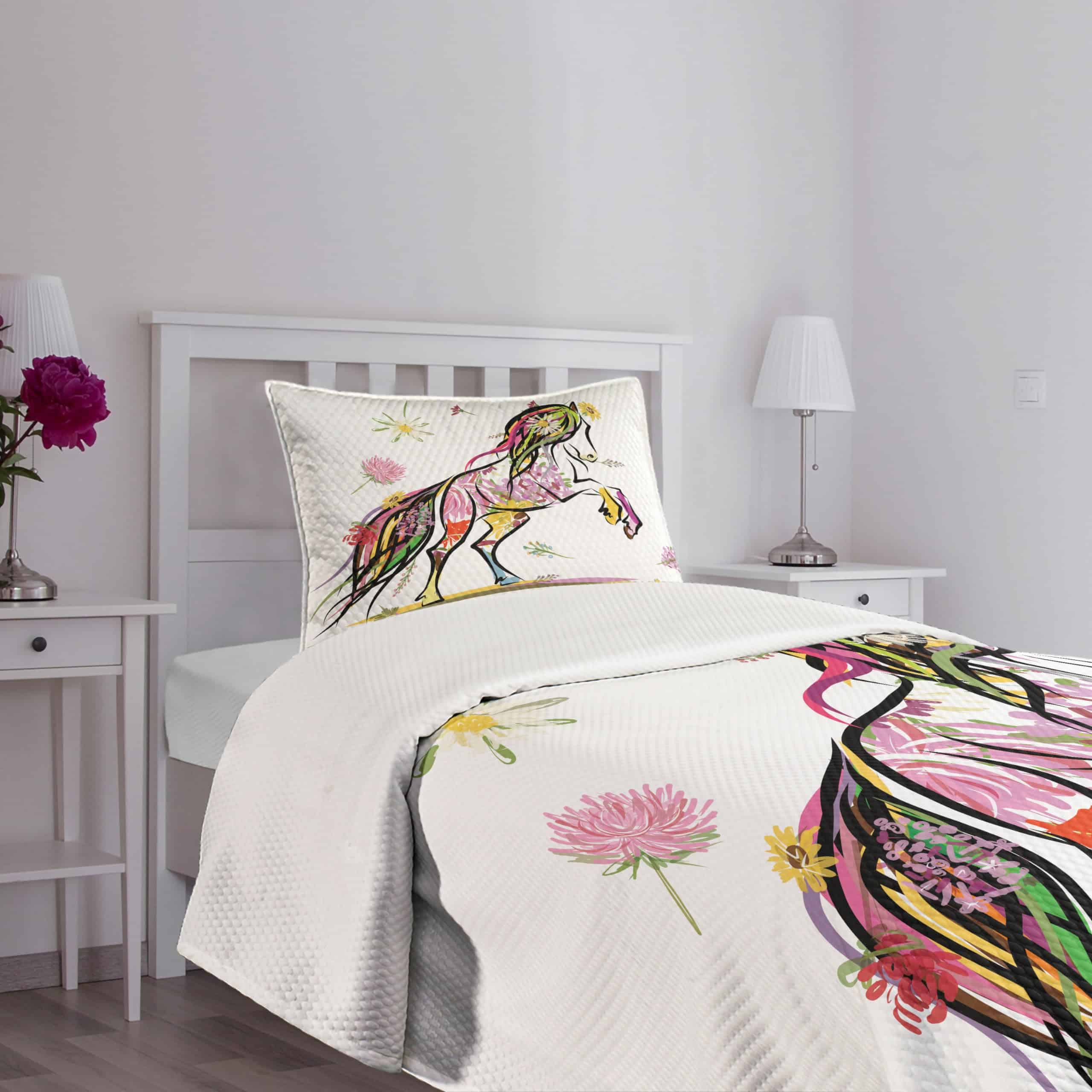 Colcha decorativa Lunarable Sketchy, Pony Horse rodeado de - Imagen 8