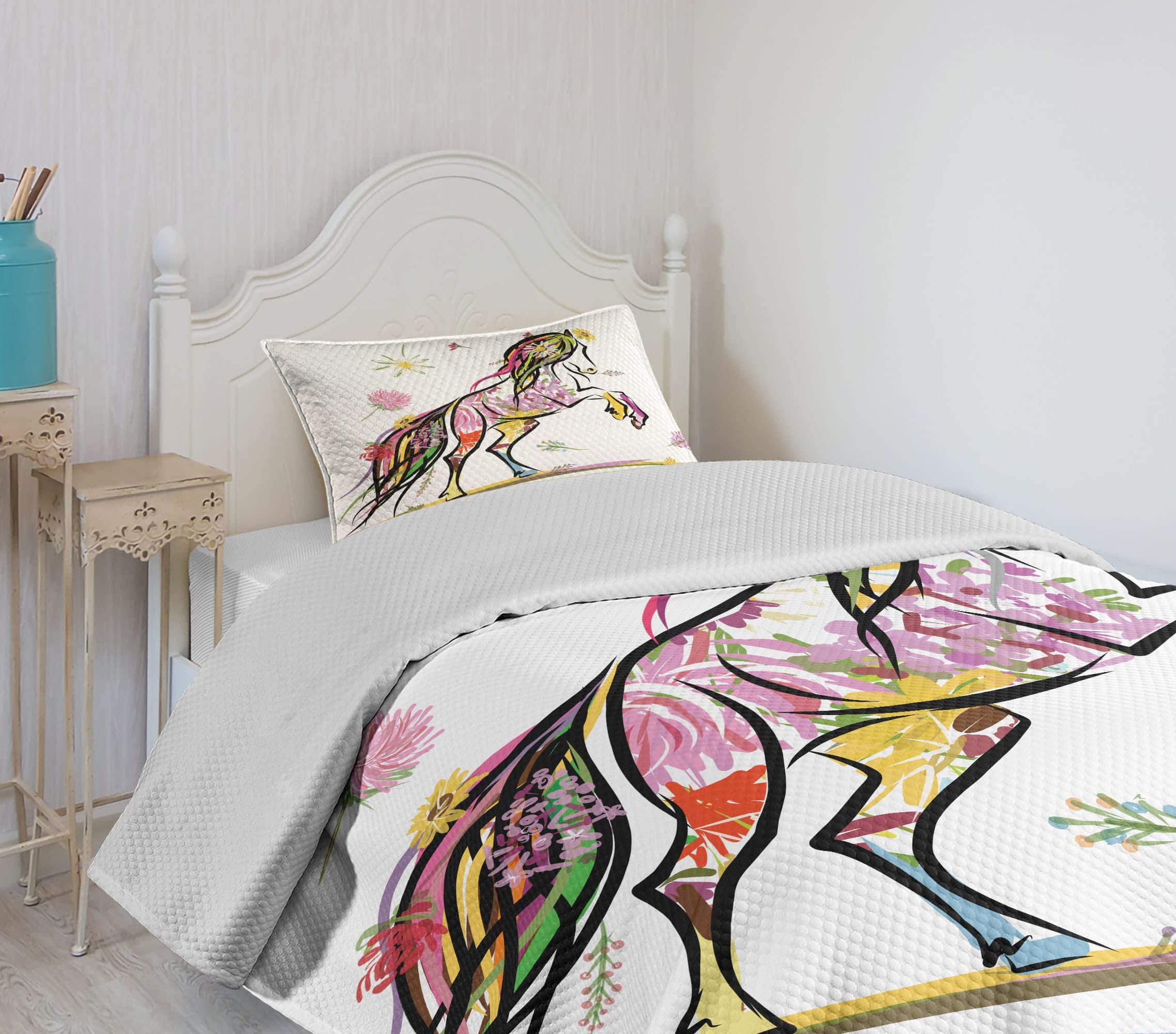 Colcha decorativa Lunarable Sketchy, Pony Horse rodeado de - Imagen 5