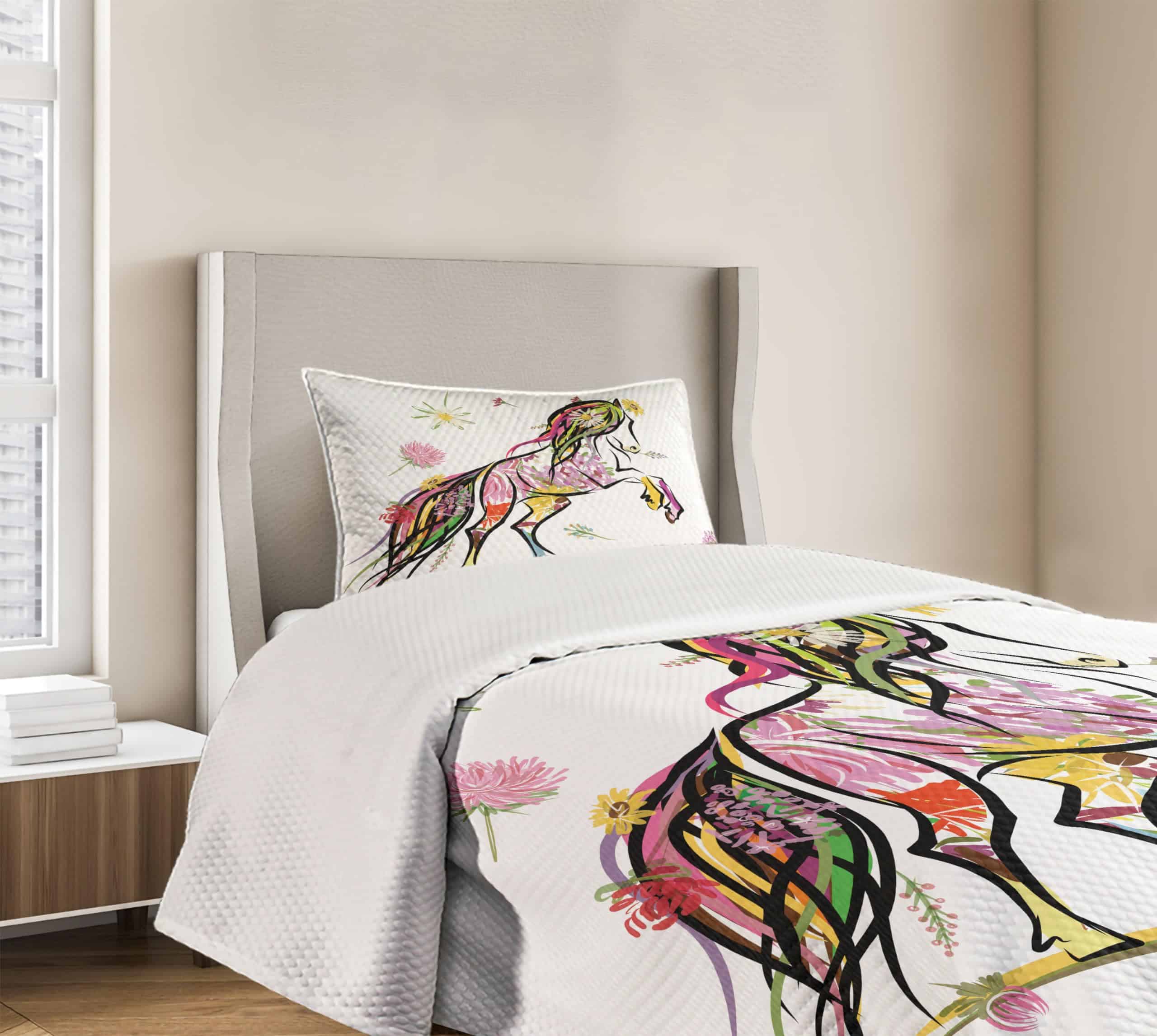 Colcha decorativa Lunarable Sketchy, Pony Horse rodeado de - Imagen 7