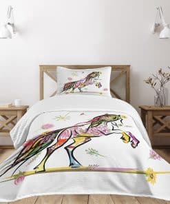 Colcha decorativa Lunarable Sketchy, Pony Horse rodeado de