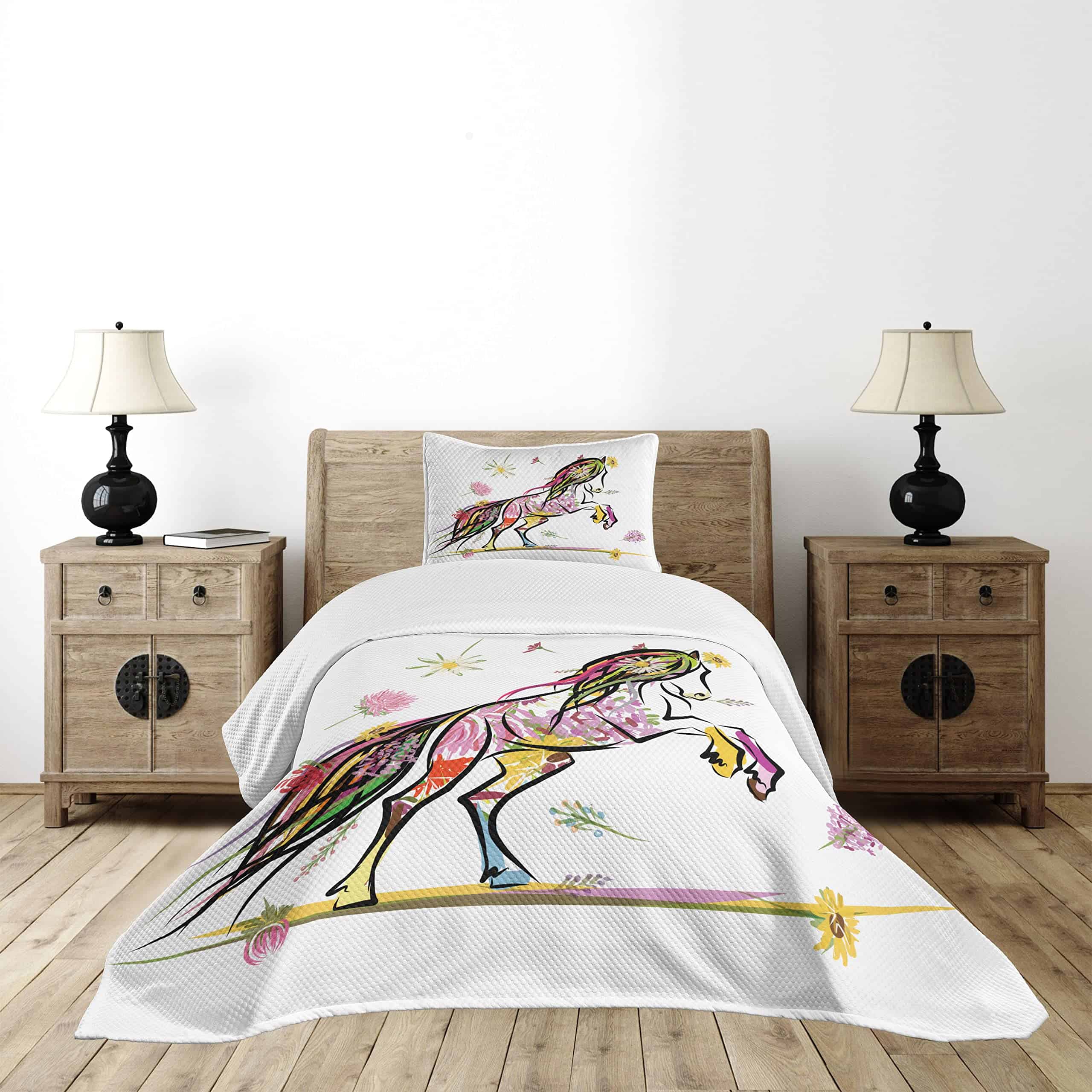 Colcha decorativa Lunarable Sketchy, Pony Horse rodeado de - Imagen 3