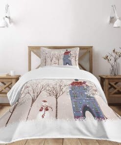 Edredón Lunarable de Navidad, Patio Nevado con Árbol y