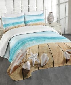 Juego de colchas Ambesonne Seashells, Tablas de madera,