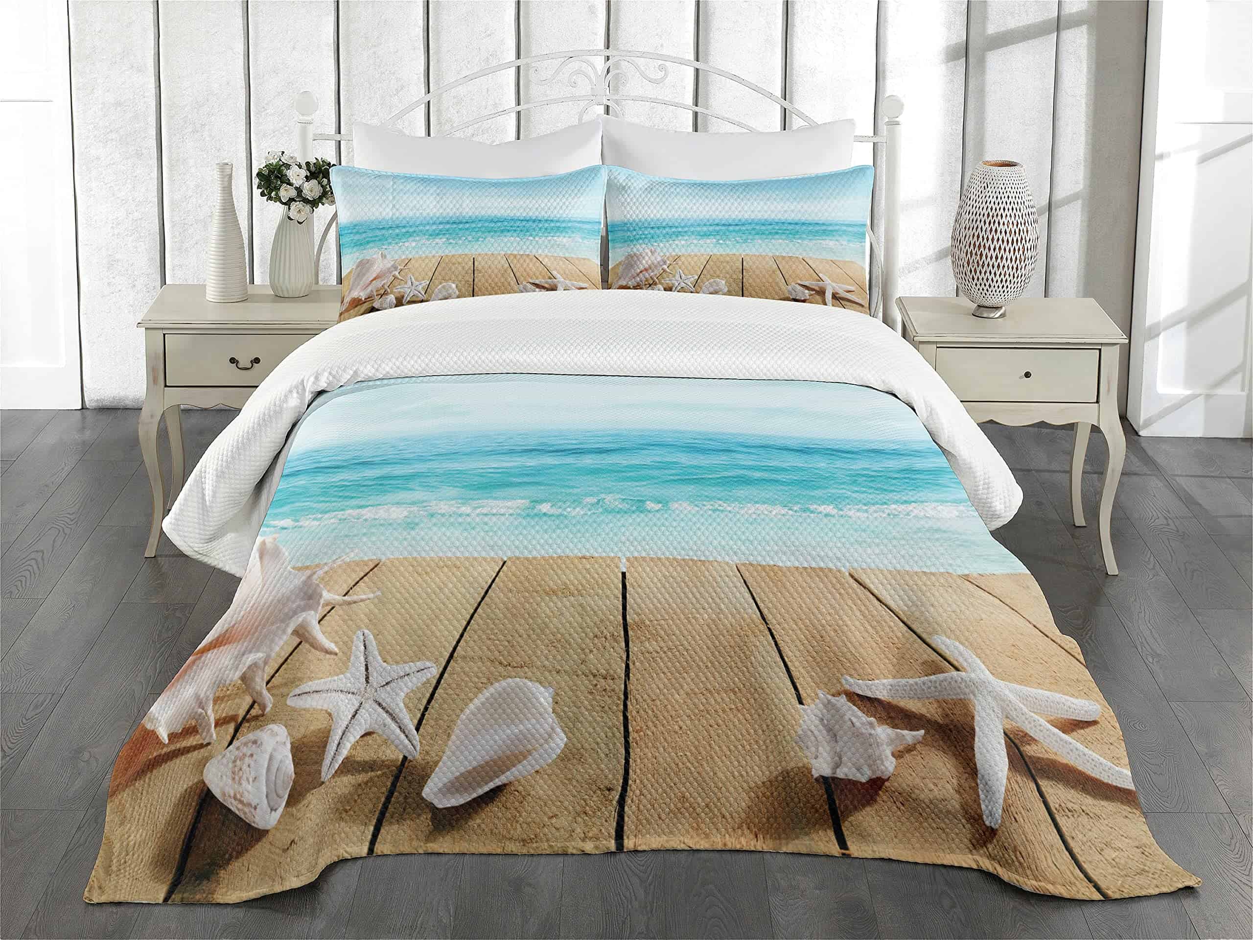 Juego de colchas Ambesonne Seashells, Tablas de madera, - Imagen 3