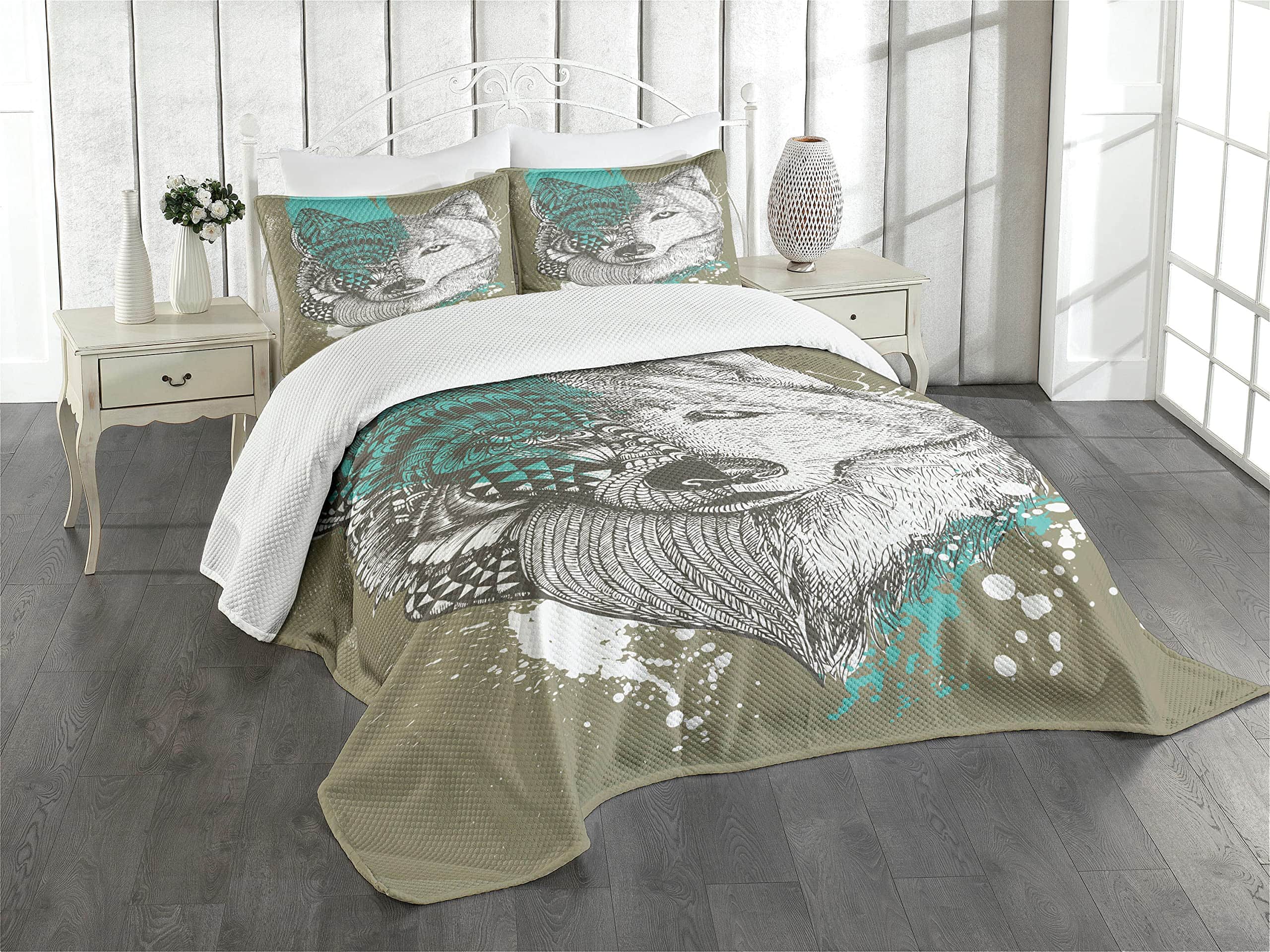 Colcha Lunarable Wolf, Dibujo a Mano de Perro Zentangle con