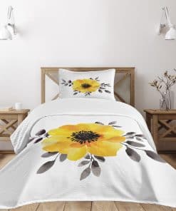 Colcha Lunarable, Imagen Acuarela de Flor Única y Hojas