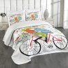 Colcha Colorida Lunarable, Niño Niña en Bicicleta Flores y