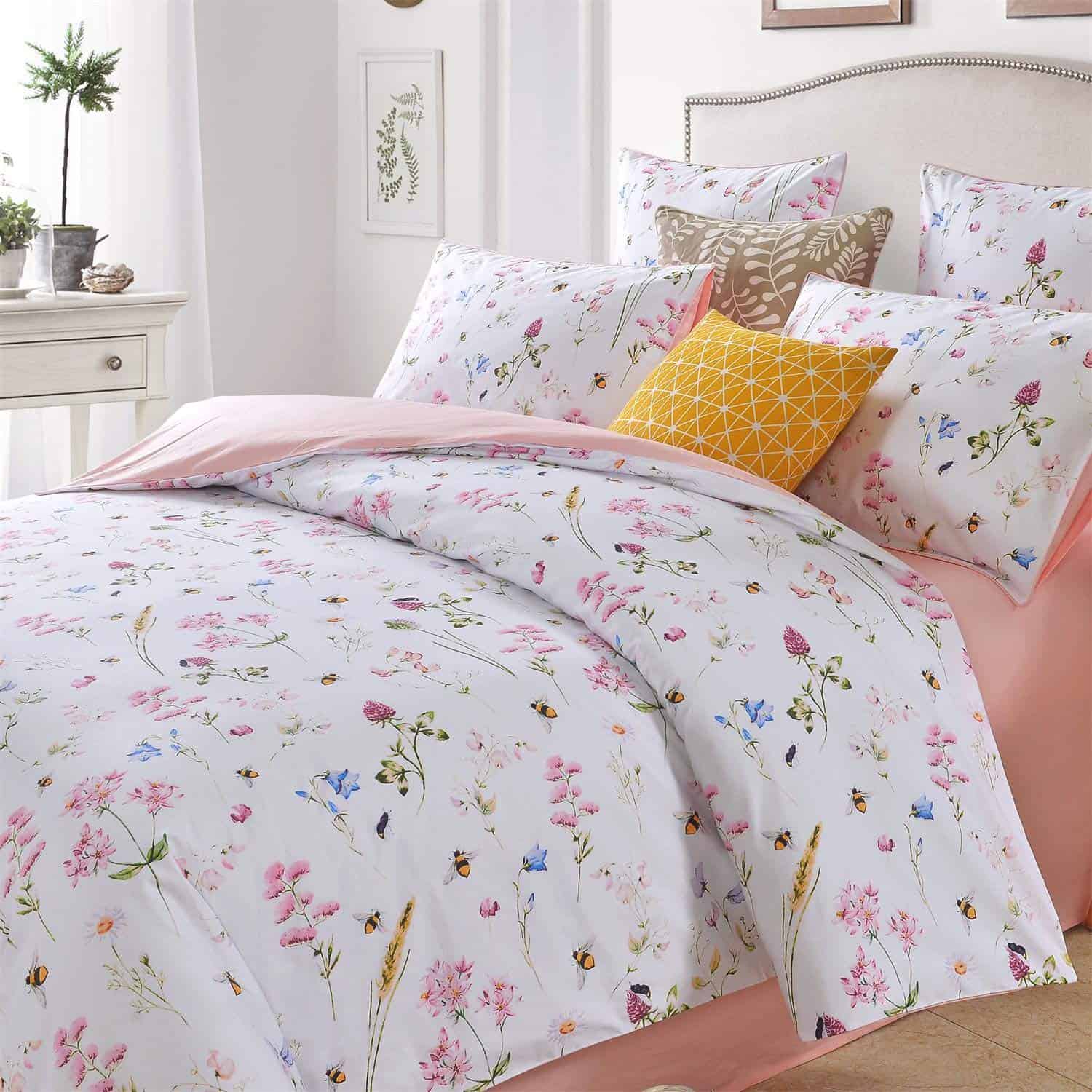Juego de Ropa de Cama Boho de Flores Abeja y Flor para Cama