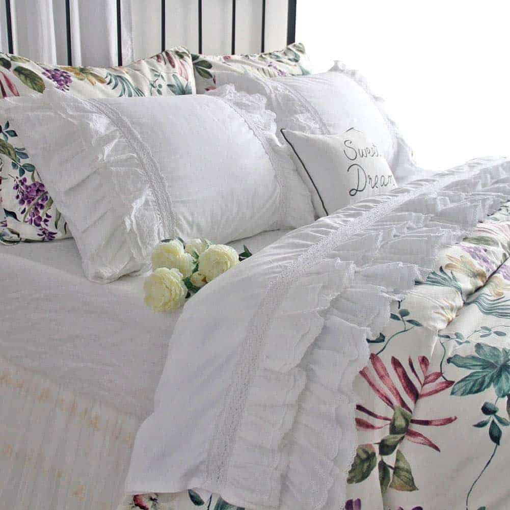 Juego de sábanas de encaje de ojales de lujo tamaño King,