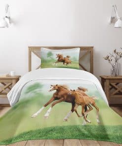 Colcha Lunarable Horse, Caballos Castaños Corriendo Yegua Y