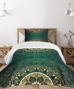 Colcha Lunarable de color verde cazador, Estilo mandala