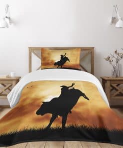 Edredón Lunarable Western, Silueta de Jinete de Toro al