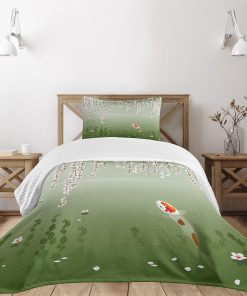 Colcha de cama Lunarable Koi Fish, Estilo de pintura de