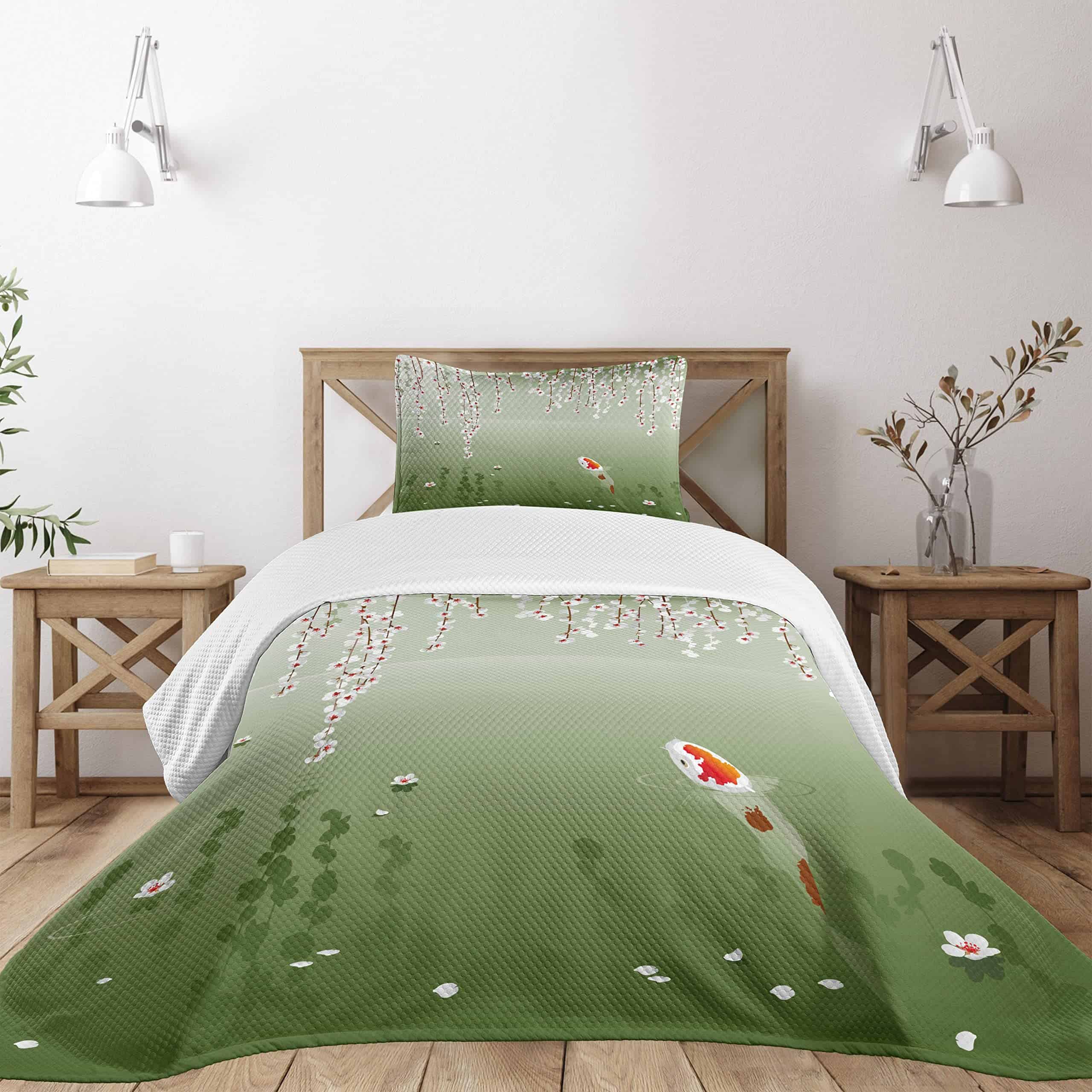 Colcha de cama Lunarable Koi Fish, Estilo de pintura de