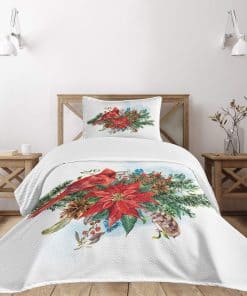 Colcha Lunarable Cardinal, Tema de Navidad Pájaro en Ramo