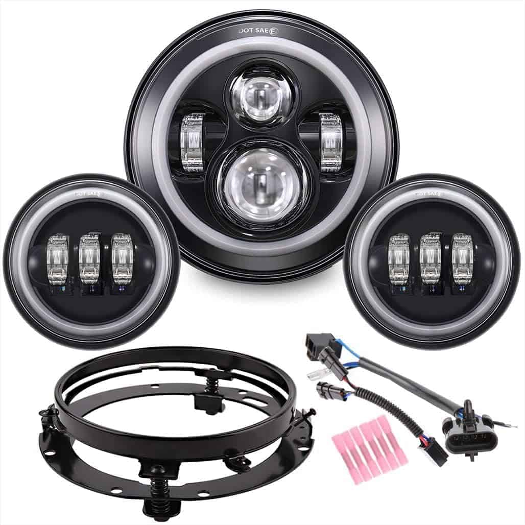 Kit de faros Halo LED de 7" para motocicleta con luces de