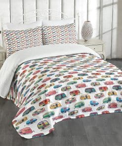 Colcha de Cama Lunarable, Caravanas de Viaje Vintage