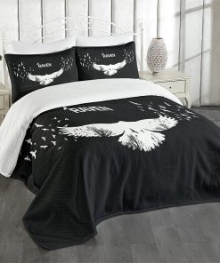 Colcha Lunarable Raven, Ilustración de un Cuervo Blanco con