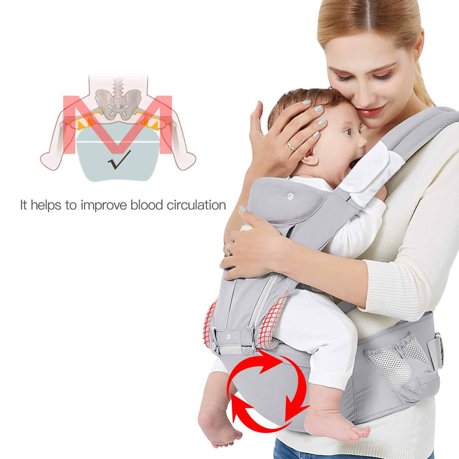 Portabebés con Asiento de Cadera, Gorro a Prueba de Viento, - Imagen 6