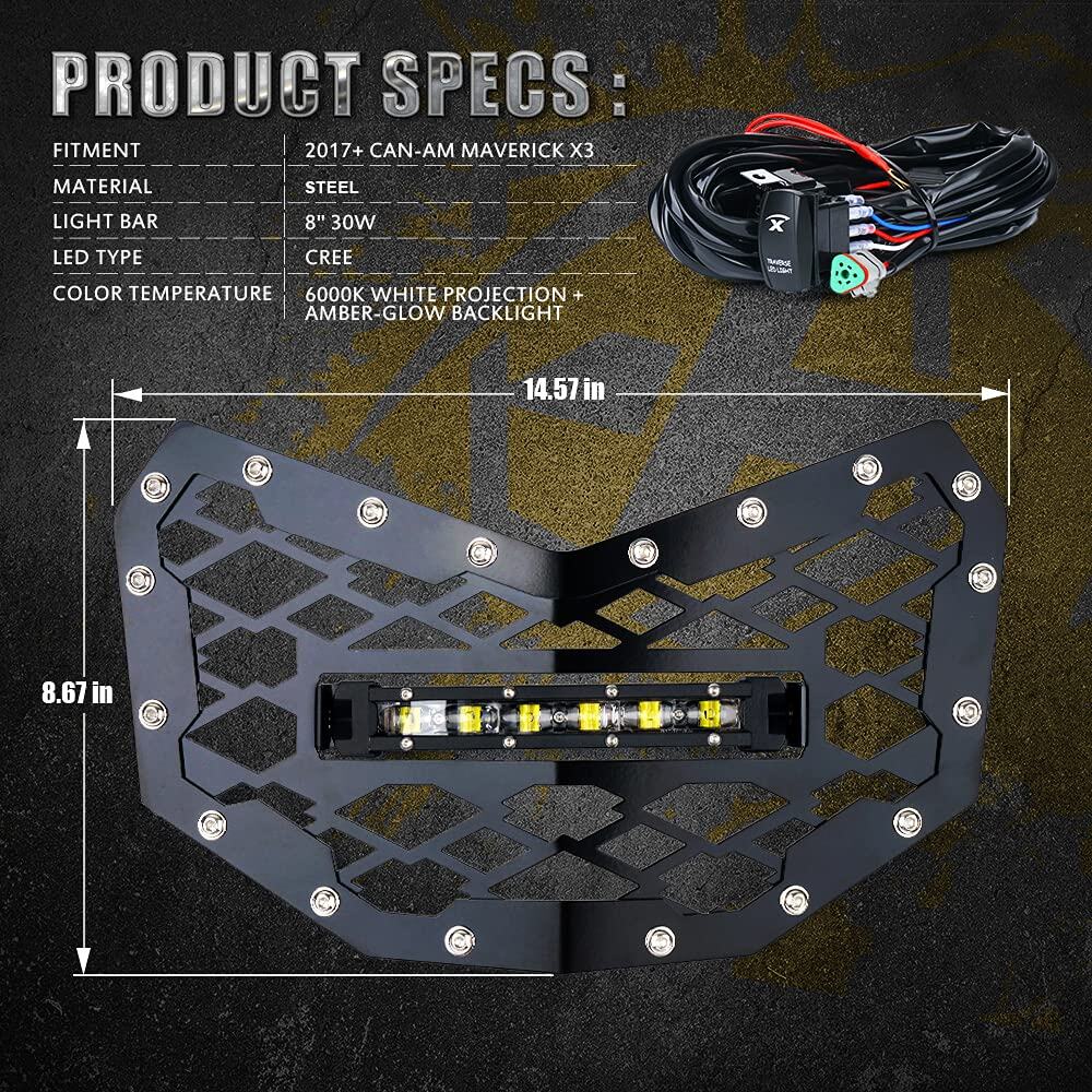 Rejilla de malla de acero negra Xprite con barra de luz de - Imagen 8