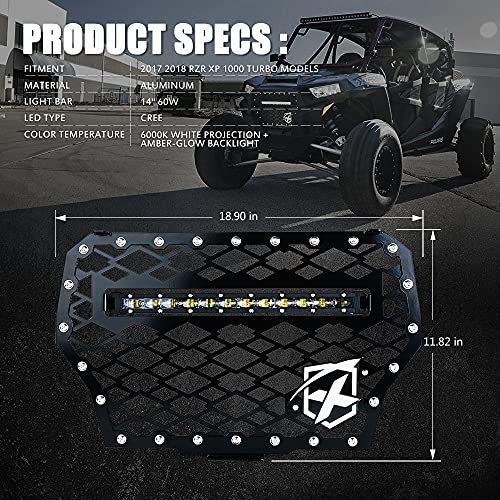 Parrilla delantera de malla de acero negro Xprite con barra - Imagen 7