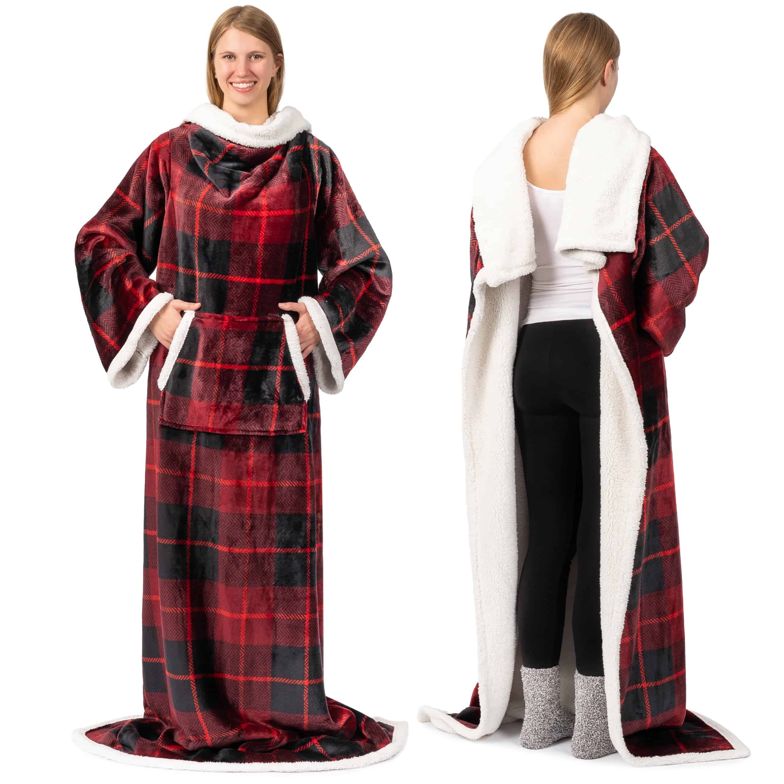 Manta Wearable PAVILIA Sherpa con Mangas y Bolsillo, Manta