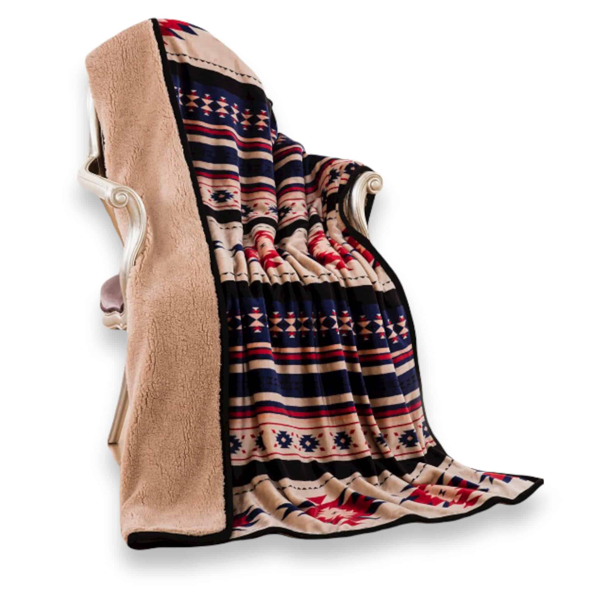Manta con diseño de moda del suroeste con forro de sherpa
