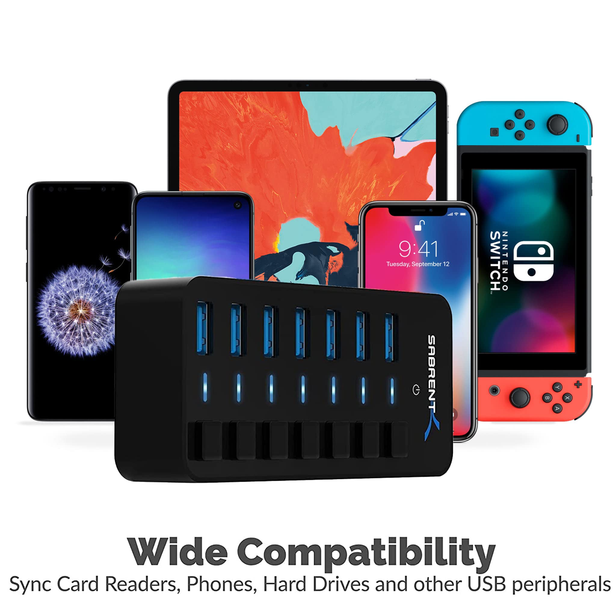 SABRENT 36W 7 Puertos Concentrador USB 3.0 con - Imagen 5