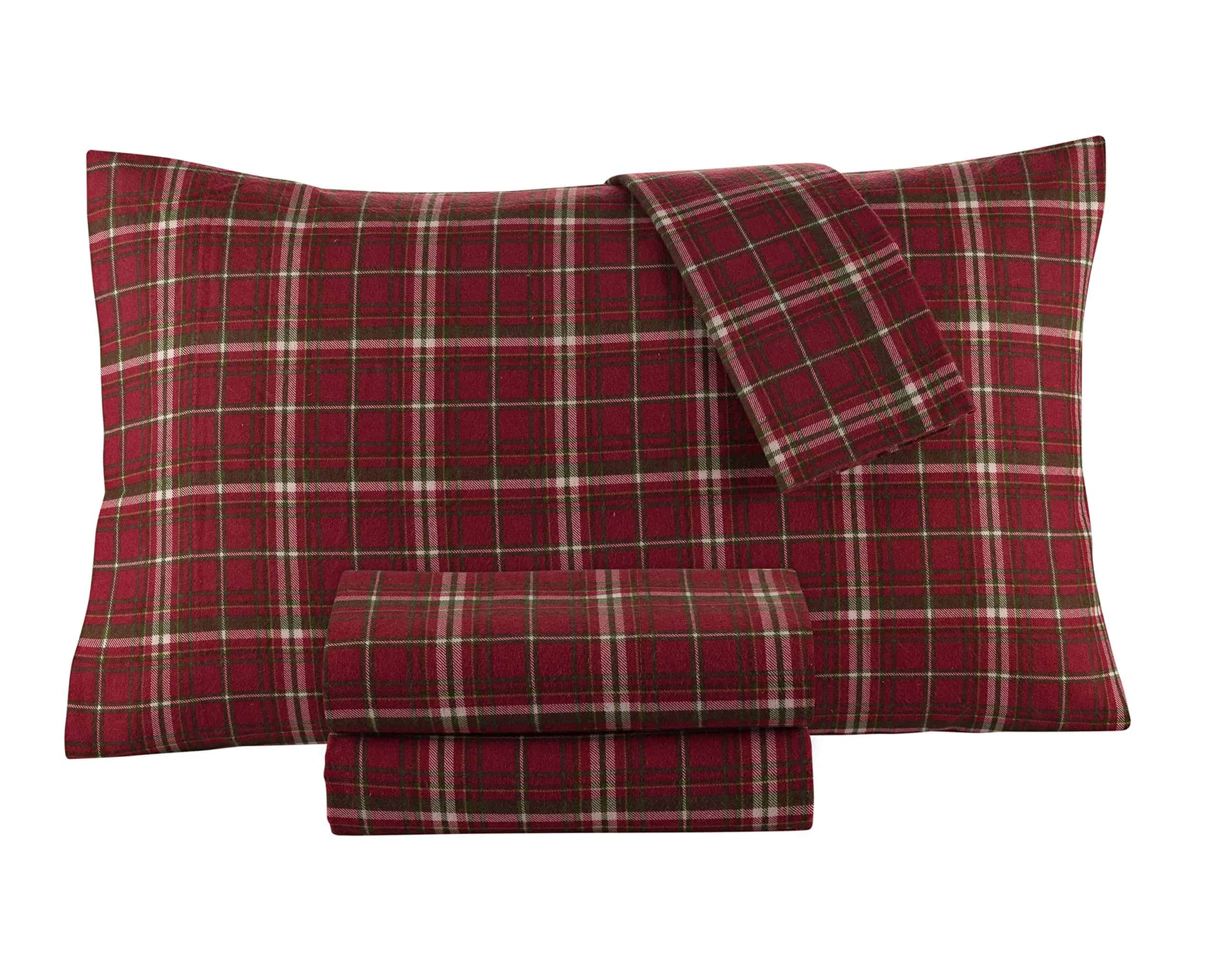 Juego de sábanas de franela 100% algodón -Rojo Cuadros