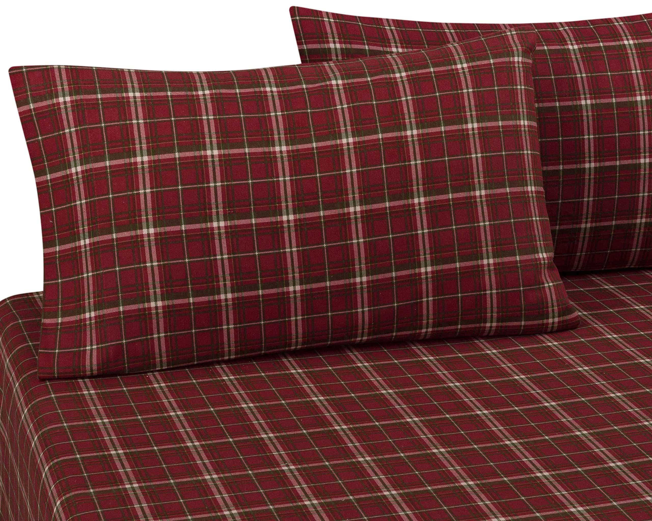 Juego de sábanas de franela 100% algodón -Rojo Cuadros - Imagen 5