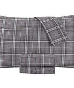 Juego de sábanas de franela 100% algodón -Gris a cuadros