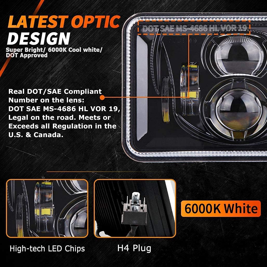 Faros LED Z-OFFROAD 4pcs 60W 4x6 Pulgadas Aprobados por DOT - Imagen 3