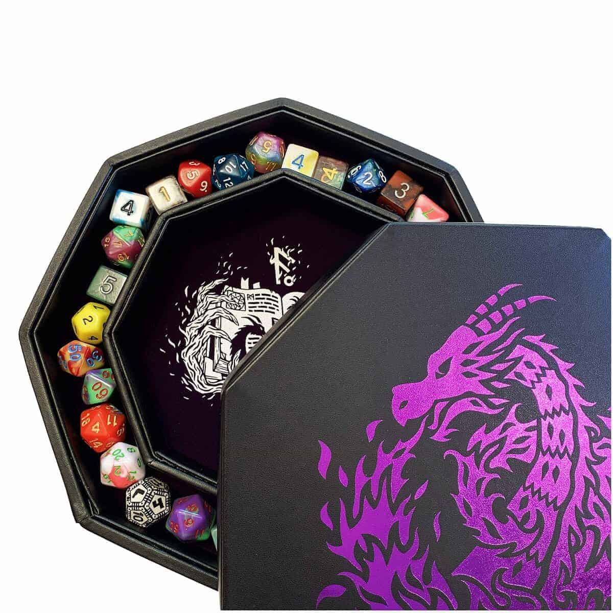 Fantasydice- Bandeja de dados Morada - Dragón de Fuego - 8"