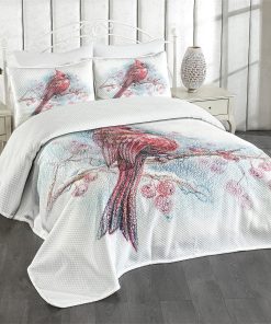 Colcha Lunarable Cardinal, Ave en una Rama Bayas de Acebo