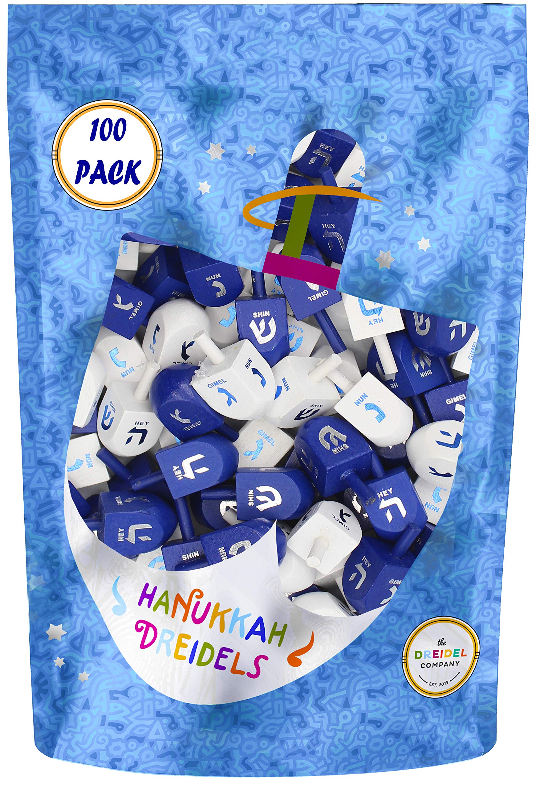 100 Dreidels de madera azul y blanco sólidos pintados a - Imagen 3