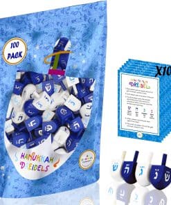 100 Dreidels de madera azul y blanco sólidos pintados a