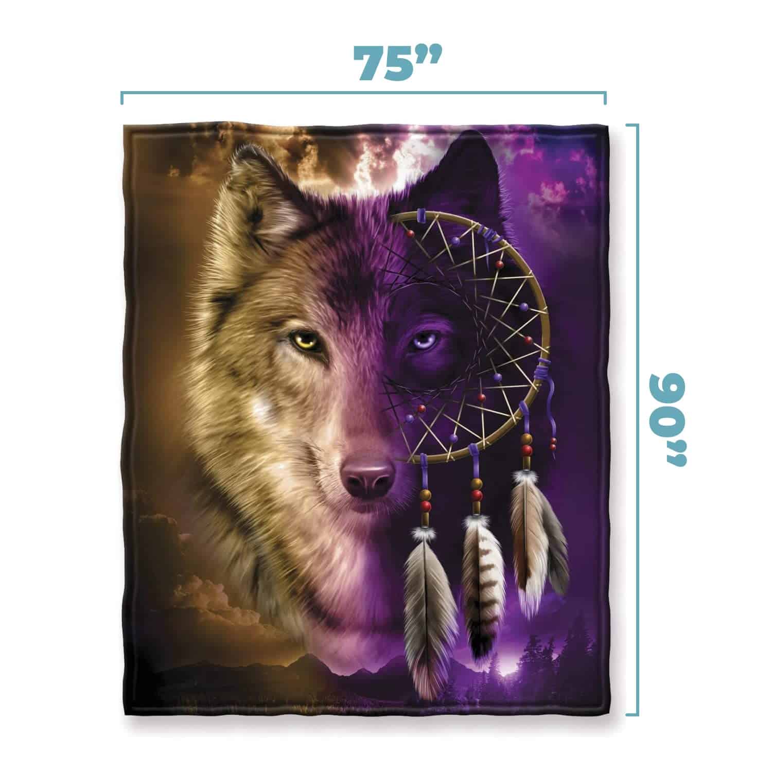 Dawhud Direct Dreamcatcher Wolf Manta de Lana para Cama, - Imagen 3