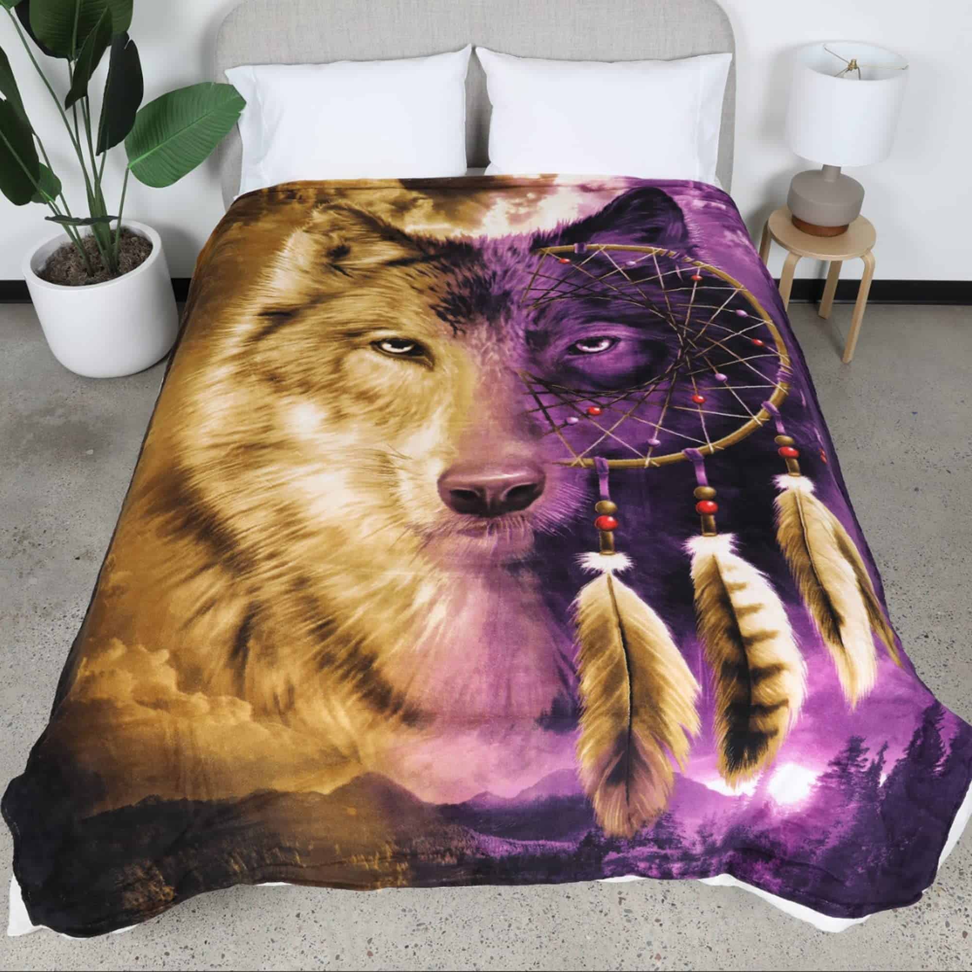 Dawhud Direct Dreamcatcher Wolf Manta de Lana para Cama,