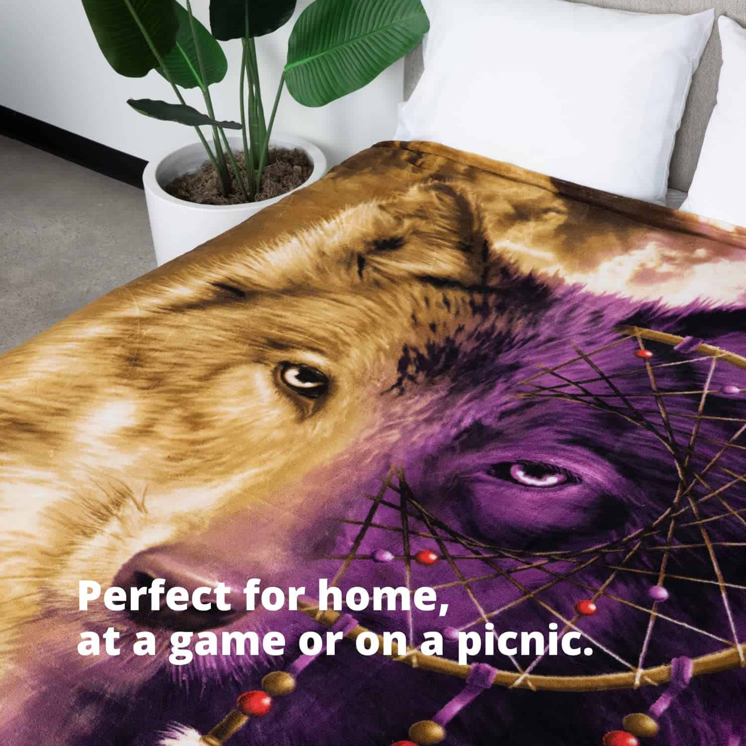 Dawhud Direct Dreamcatcher Wolf Manta de Lana para Cama, - Imagen 6