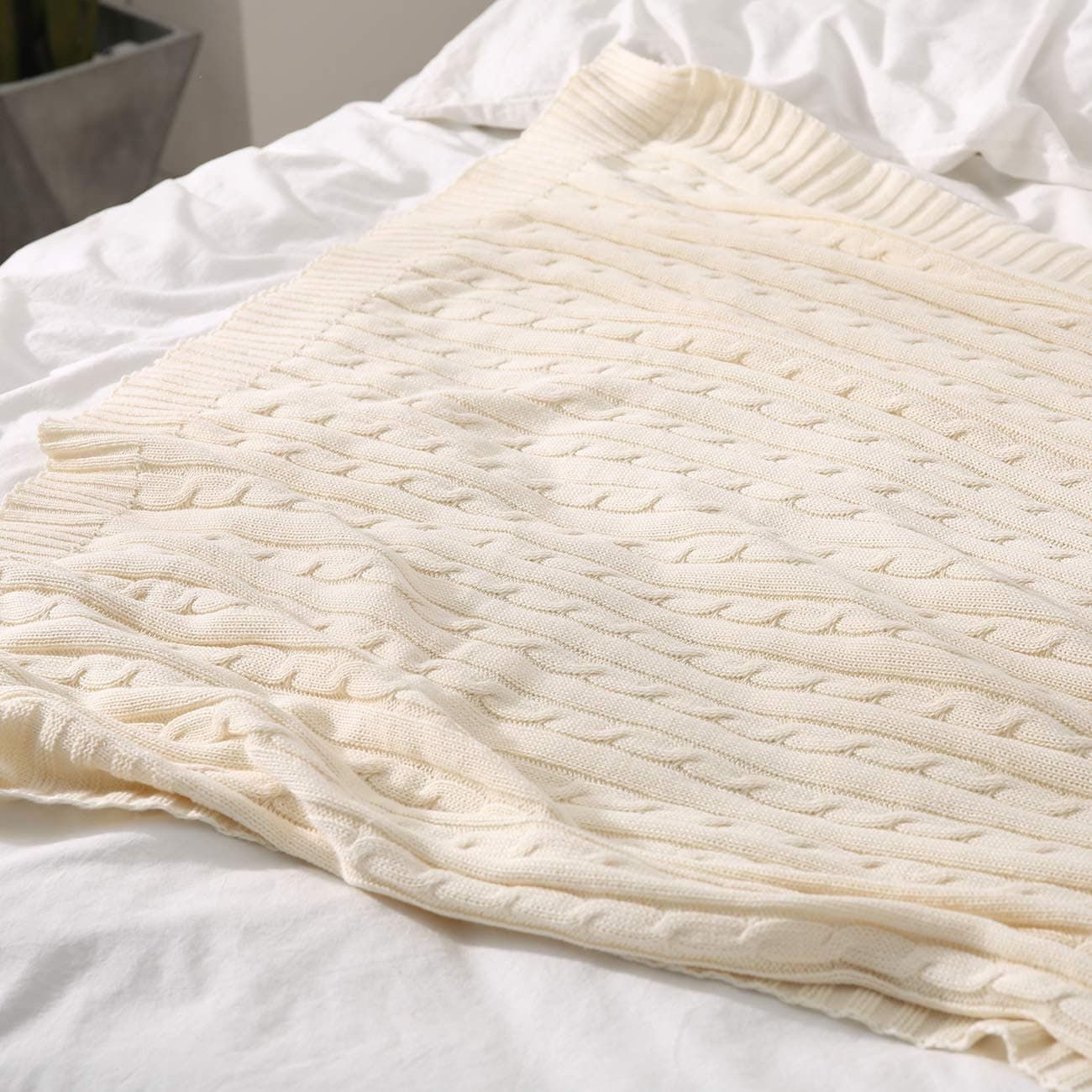 Manta de Lana de Cable 100% Algodón TREELY Súper Suave y - Imagen 4