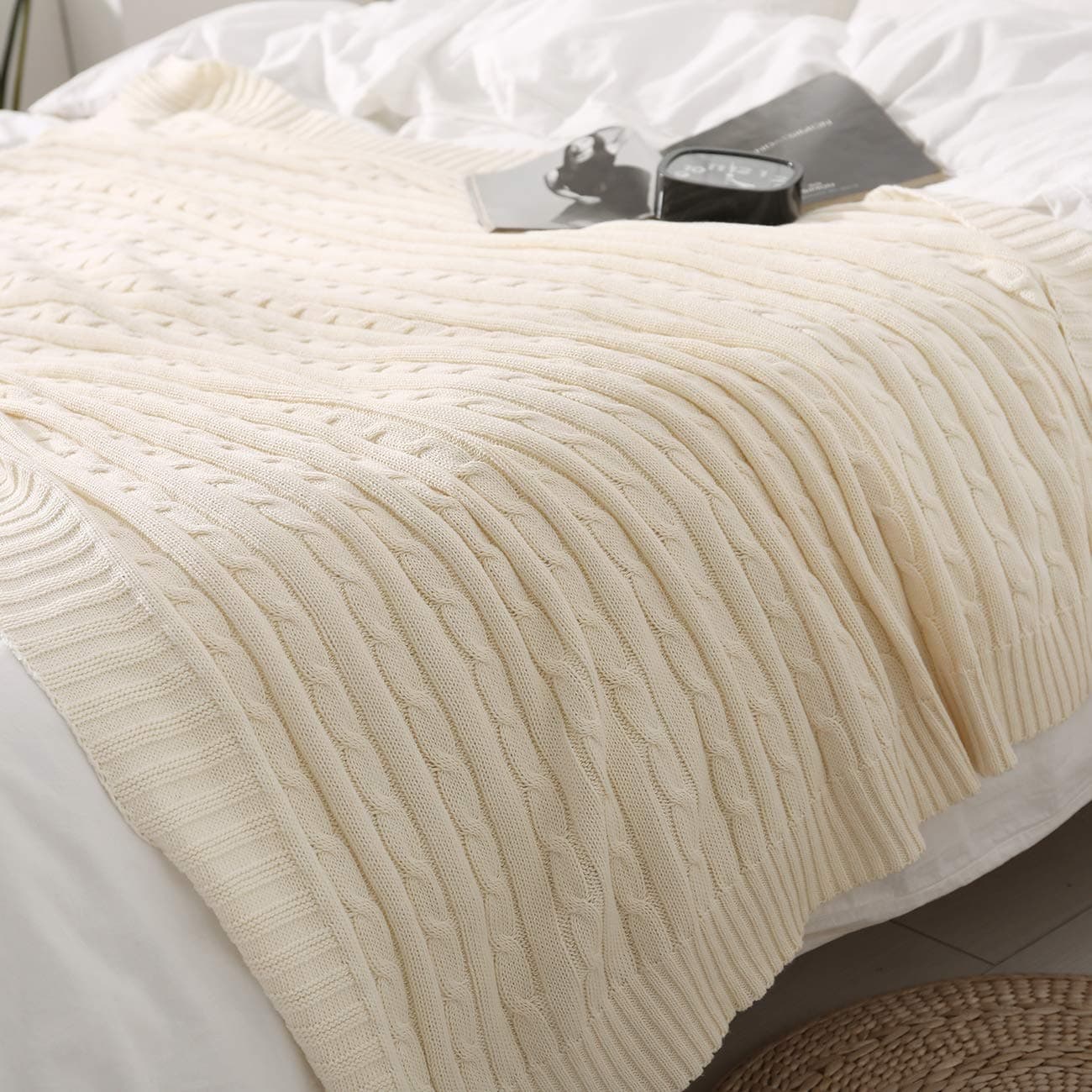 Manta de Lana de Cable 100% Algodón TREELY Súper Suave y - Imagen 5