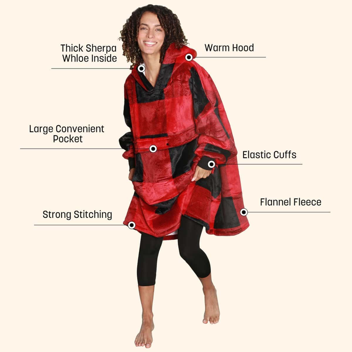 Manta con capucha de franela Catalonia Buffalo Plaid de - Imagen 3