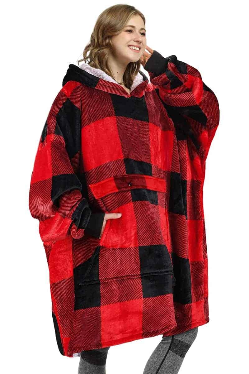 Manta con capucha de franela Catalonia Buffalo Plaid de