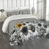 Colcha Lunarable Moderna, Campo de Girasoles Blanco y Negro