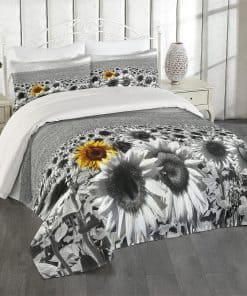 Colcha Lunarable Moderna, Campo de Girasoles Blanco y Negro