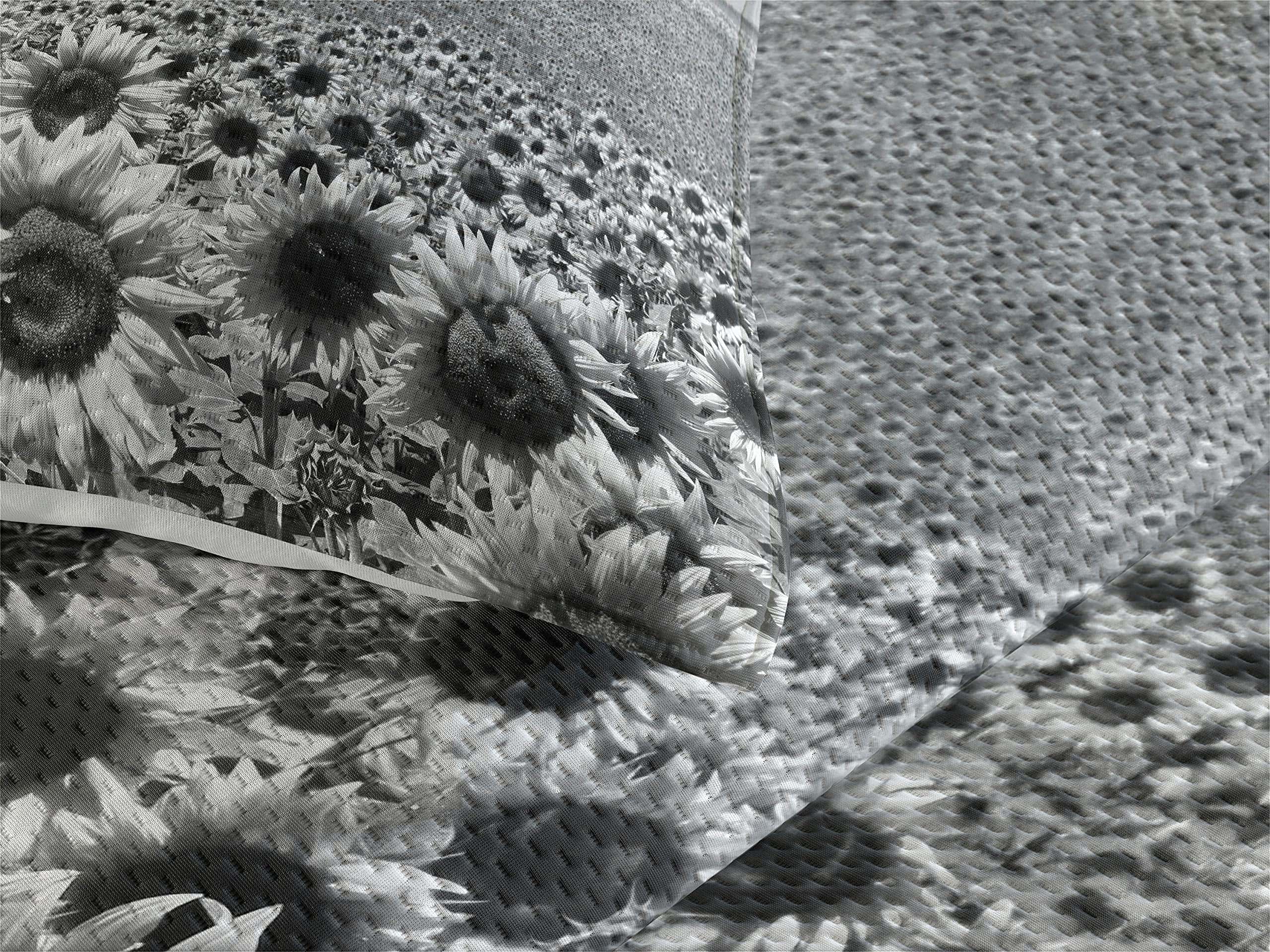 Colcha Lunarable Moderna, Campo de Girasoles Blanco y Negro - Imagen 4
