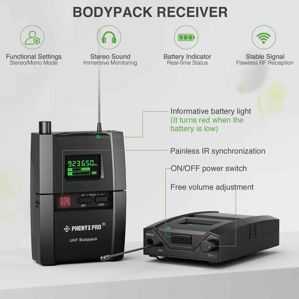 Sistema de Monitor Inalámbrico Estéreo Phenyx Pro UHF, - Imagen 4