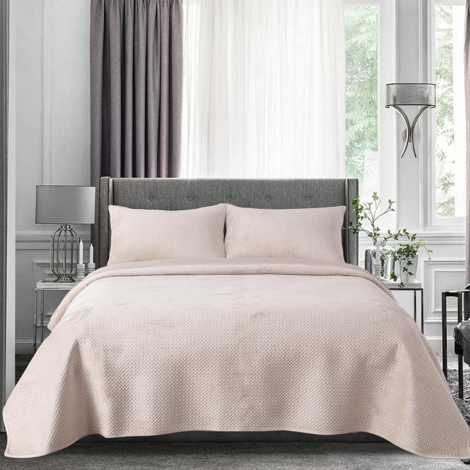 Juego de colcha de diseño lujoso de terciopelo -Birch Sand